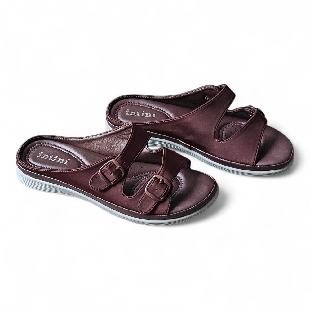 Intini Brown Slide Sandals - Picture 1 of 6
